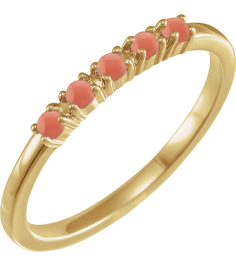 72176 Ring Set 14K Yellow Natural Pink Coral Round 3 Mm Polished Natural Pink Coral Cabochon Stackable Ring