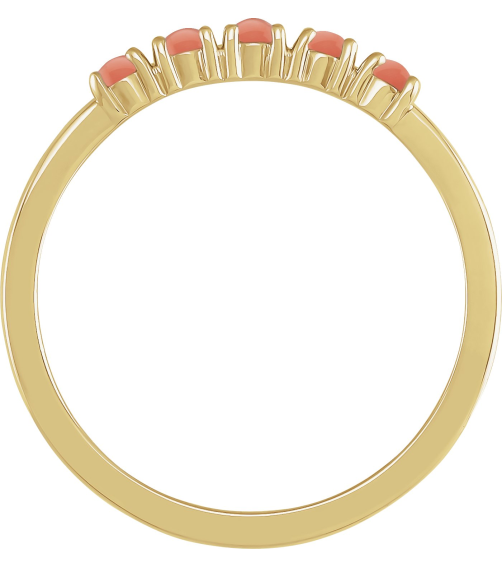 72176 Ring Set 14K Yellow Natural Pink Coral Round 3 Mm Polished Natural Pink Coral Cabochon Stackable Ring
