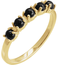 72176 Ring Set 14K Yellow Natural Black Onyx Round 3 Mm Polished Natural Onyx Cabochon Stackable Ring