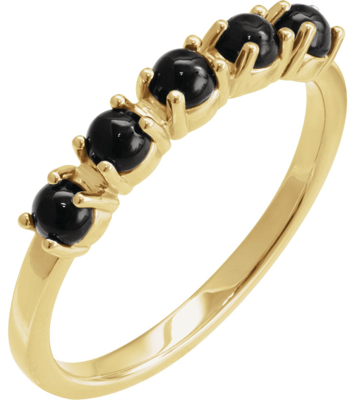 72176 Ring Set 14K Yellow Natural Black Onyx Round 3 Mm Polished Natural Onyx Cabochon Stackable Ring