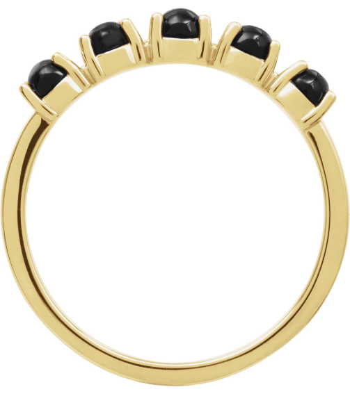 72176 Ring Set 14K Yellow Natural Black Onyx Round 3 Mm Polished Natural Onyx Cabochon Stackable Ring