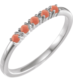 72176 Ring Set Sterling Silver Natural Pink Coral Round 3 Mm Polished Natural Pink Coral Cabochon Stackable Ring