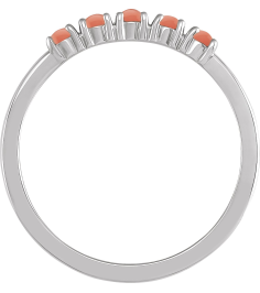 72176 Ring Set Sterling Silver Natural Pink Coral Round 3 Mm Polished Natural Pink Coral Cabochon Stackable Ring