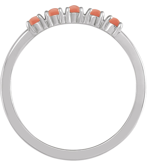 72176 Ring Set Sterling Silver Natural Pink Coral Round 3 Mm Polished Natural Pink Coral Cabochon Stackable Ring