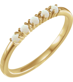 72176 Ring Set 14K Yellow Natural White Opal Round 3 Mm Polished Natural White Opal Cabochon Stackable Ring