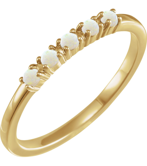 72176 Ring Set 14K Yellow Natural White Opal Round 3 Mm Polished Natural White Opal Cabochon Stackable Ring