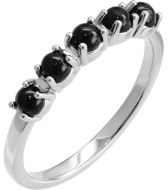 72176 Ring Set Sterling Silver Natural Black Onyx Round 3 Mm Polished Natural Onyx Cabochon Stackable Ring