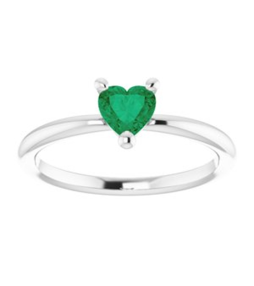 72309 Ring Set 14K White Lab-Grown Emerald Heart 5 X 5 Mm Polished Lab-Grown Emerald Solitaire Ring