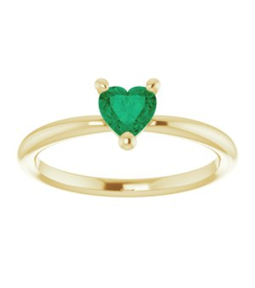 72309 Ring Set 14K Yellow Lab-Grown Emerald Heart 5 X 5 Mm Polished Lab-Grown Emerald Solitaire Ring