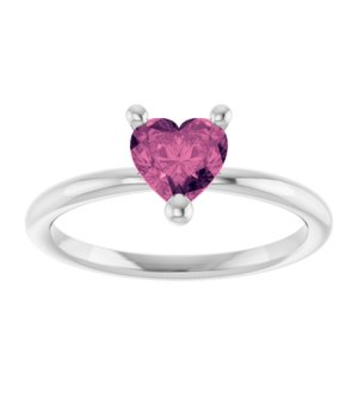 72309 Ring Set 14K White Natural Pink Tourmaline Heart 6 X 6 Mm Polished Natural Pink Tourmaline Solitaire Ring