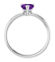 72309 Ring Set 14K White Natural Amethyst Heart 6 X 6 Mm Polished Natural Amethyst Solitaire Ring