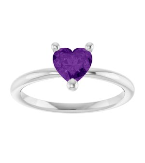 72309 Ring Set 14K White Natural Amethyst Heart 6 X 6 Mm Polished Natural Amethyst Solitaire Ring