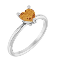 72309 Ring Set 14K White Natural Citrine Heart 6 X 6 Mm Polished Natural Citrine Solitaire Ring