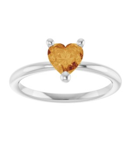72309 Ring Set 14K White Natural Citrine Heart 6 X 6 Mm Polished Natural Citrine Solitaire Ring