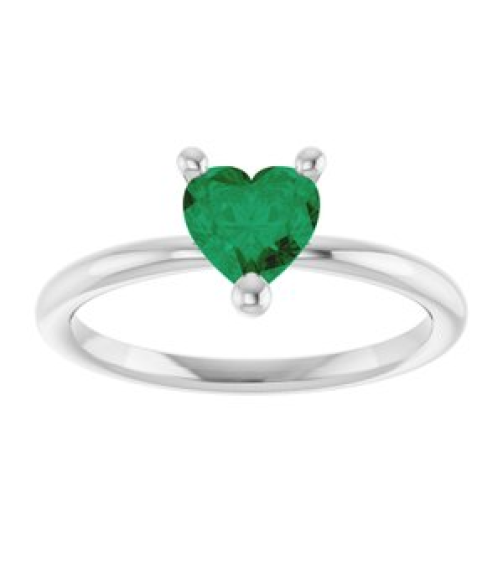 72309 Ring Set 14K White Lab-Grown Emerald Heart 6 X 6 Mm Polished Lab-Grown Emerald Solitaire Ring