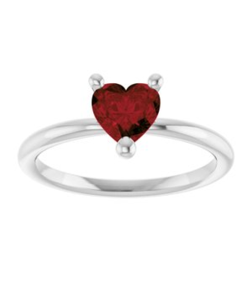 72309 Ring Set 14K White Natural Mozambique Garnet Heart 6 X 6 Mm Polished Natural Mozambique Garnet Solitaire Ring