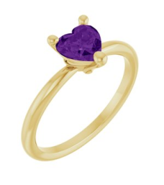 72309 Ring Set 14K Yellow Natural Amethyst Heart 6 X 6 Mm Polished Natural Amethyst Solitaire Ring