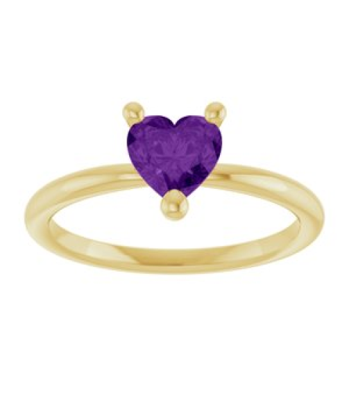 72309 Ring Set 14K Yellow Natural Amethyst Heart 6 X 6 Mm Polished Natural Amethyst Solitaire Ring