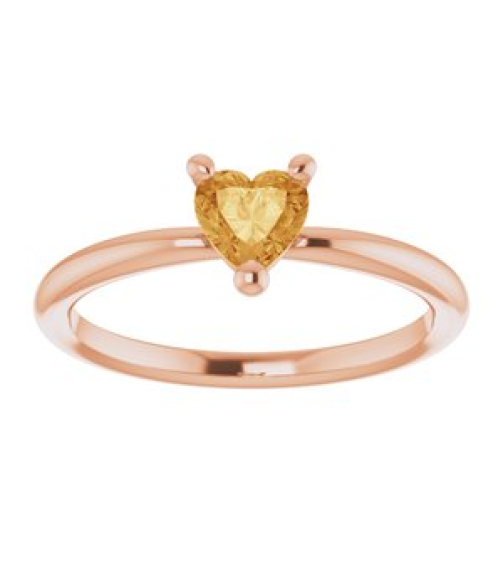 72309 Ring Set 14K Rose Natural Citrine Heart 5 X 5 Mm Polished Natural Citrine Solitaire Ring