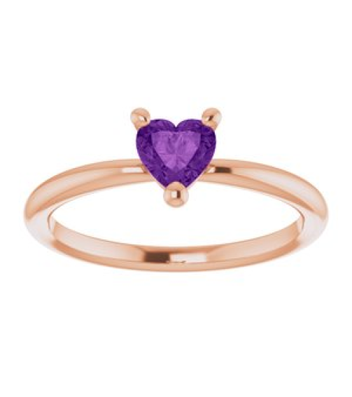 72309 Ring Set 14K Rose Natural Amethyst Heart 5 X 5 Mm Polished Natural Amethyst Solitaire Ring