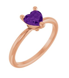 72309 Ring Set 14K Rose Natural Amethyst Heart 6 X 6 Mm Polished Natural Amethyst Solitaire Ring