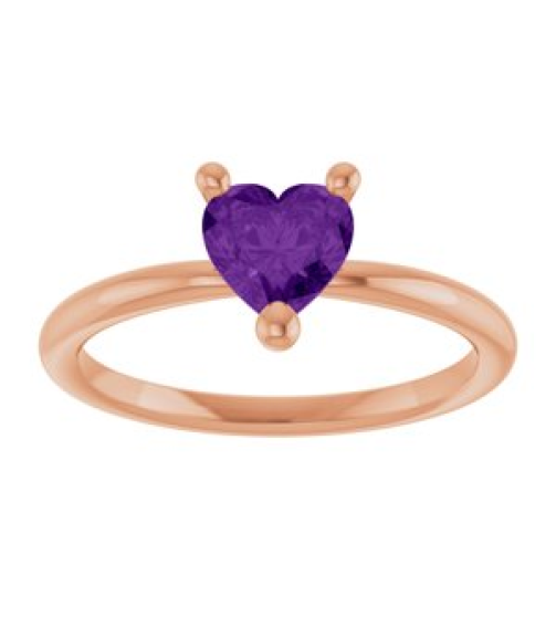 72309 Ring Set 14K Rose Natural Amethyst Heart 6 X 6 Mm Polished Natural Amethyst Solitaire Ring