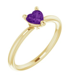 72309 Ring Set 14K Yellow Natural Amethyst Heart 5 X 5 Mm Polished Natural Amethyst Solitaire Ring