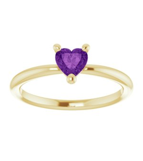 72309 Ring Set 14K Yellow Natural Amethyst Heart 5 X 5 Mm Polished Natural Amethyst Solitaire Ring