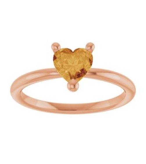 72309 Ring Set 14K Rose Natural Citrine Heart 6 X 6 Mm Polished Natural Citrine Solitaire Ring