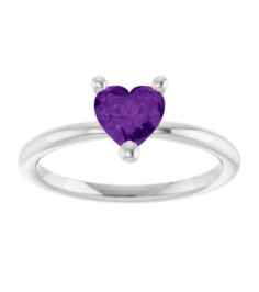 72309 Ring Set Sterling Silver Natural Amethyst Heart 6 X 6 Mm Polished Natural Amethyst Solitaire Ring