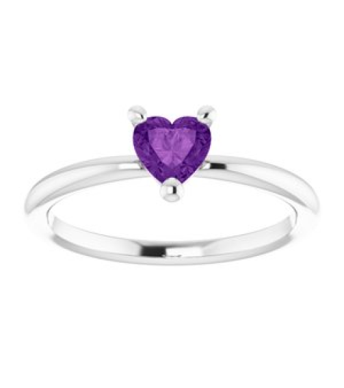 72309 Ring Set Platinum Natural Amethyst Heart 5 X 5 Mm Polished Natural Amethyst Solitaire Ring