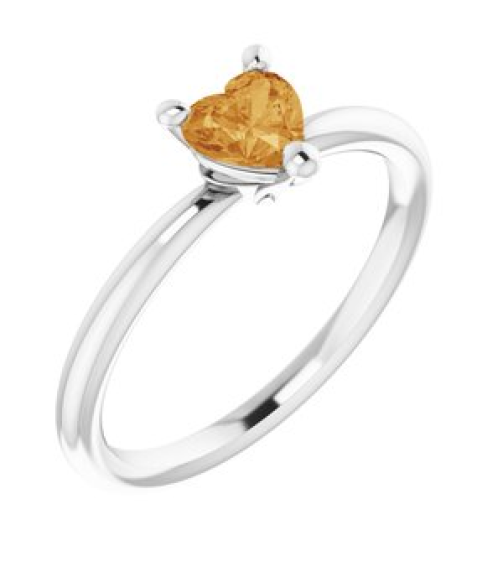 72309 Ring Set Platinum Natural Citrine Heart 5 X 5 Mm Polished Natural Citrine Solitaire Ring