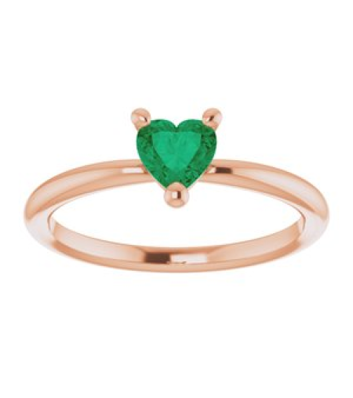 72309 Ring Set 14K Rose Lab-Grown Emerald Heart 5 X 5 Mm Polished Lab-Grown Emerald Solitaire Ring