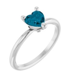 72309 Ring Set Platinum Natural London Blue Topaz Heart 6 X 6 Mm Polished Natural London Blue Topaz Solitaire Ring