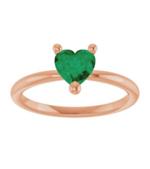 72309 Ring Set 14K Rose Lab-Grown Emerald Heart 6 X 6 Mm Polished Lab-Grown Emerald Solitaire Ring