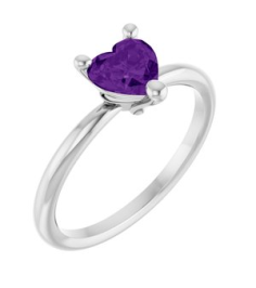 72309 Ring Set Platinum Natural Amethyst Heart 6 X 6 Mm Polished Natural Amethyst Solitaire Ring