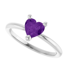 72309 Ring Set Platinum Natural Amethyst Heart 6 X 6 Mm Polished Natural Amethyst Solitaire Ring