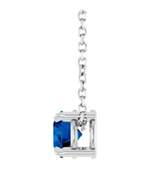88436 Necklace Set Platinum Round Lab-Grown Blue Sapphire 5 Mm 16-18 In Polished Lab-Grown Blue Sapphire Solitaire Slide Necklace