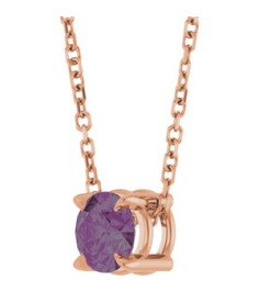 88436 Necklace Set 14K Rose Round Lab-Grown Alexandrite 5 Mm 16-18 In Polished Lab-Grown Alexandrite Solitaire Slide Necklace