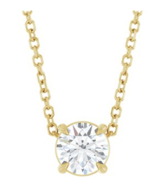 88436 Necklace Set 14K Yellow Round Natural White Sapphire 5 Mm 16-18 In Polished Natural White Sapphire Solitaire Slide Necklace