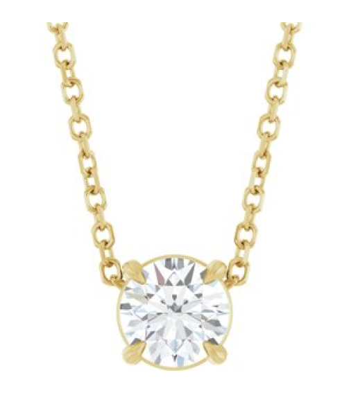 88436 Necklace Set 14K Yellow Round Natural White Sapphire 5 Mm 16-18 In Polished Natural White Sapphire Solitaire Slide Necklace