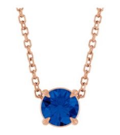 88436 Necklace Set 14K Rose Round Lab-Grown Blue Sapphire 5 Mm 16-18 In Polished Lab-Grown Blue Sapphire Solitaire Slide Necklace