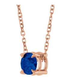 88436 Necklace Set 14K Rose Round Lab-Grown Blue Sapphire 5 Mm 16-18 In Polished Lab-Grown Blue Sapphire Solitaire Slide Necklace