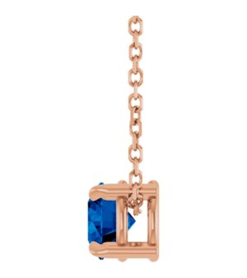 88436 Necklace Set 14K Rose Round Lab-Grown Blue Sapphire 5 Mm 16-18 In Polished Lab-Grown Blue Sapphire Solitaire Slide Necklace