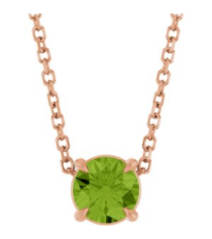 88436 Necklace Set 14K Rose Round Natural Peridot 5 Mm 16-18 In Polished Natural Peridot Solitaire Slide Necklace