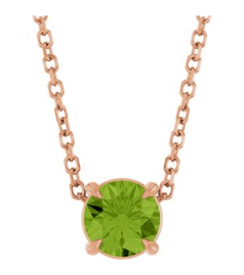88436 Necklace Set 14K Rose Round Natural Peridot 5 Mm 16-18 In Polished Natural Peridot Solitaire Slide Necklace