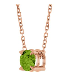 88436 Necklace Set 14K Rose Round Natural Peridot 5 Mm 16-18 In Polished Natural Peridot Solitaire Slide Necklace