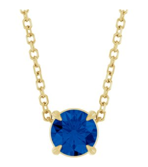 88436 Necklace Set 14K Yellow Round Lab-Grown Blue Sapphire 5 Mm 16-18 In Polished Lab-Grown Blue Sapphire Solitaire Slide Necklace
