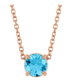 88436 Necklace Set 14K Rose Round Natural Aquamarine 5 Mm 16-18 In Polished Natural Aquamarine Solitaire Slide Necklace