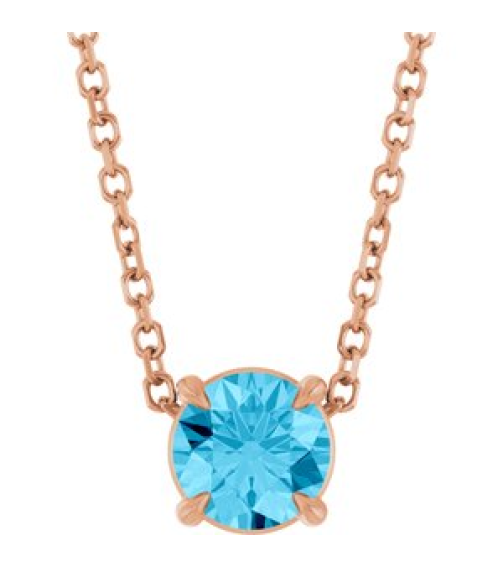 88436 Necklace Set 14K Rose Round Natural Aquamarine 5 Mm 16-18 In Polished Natural Aquamarine Solitaire Slide Necklace